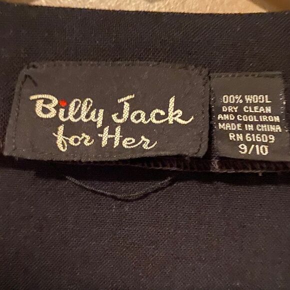 Billy Jack For Her Vintage 100% Wool Black Classy Shift Dress Size 9/10 - Picture 5 of 13